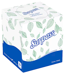 FACIAL TISSUES, CUBE, SURPASS, 2-PLY, 90 TISSUES/BOX, 36 BOXES/CT LARGE